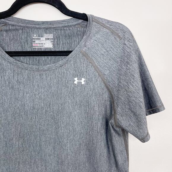 Under Armour Womens Medium M Heather GrayFitted HeatGear Short Sleeve Tee Shirt - Picture 3 of 6